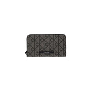 Black Calvin Klein women emblem wallet in polyester with a repeating monogram pattern on textured fabric