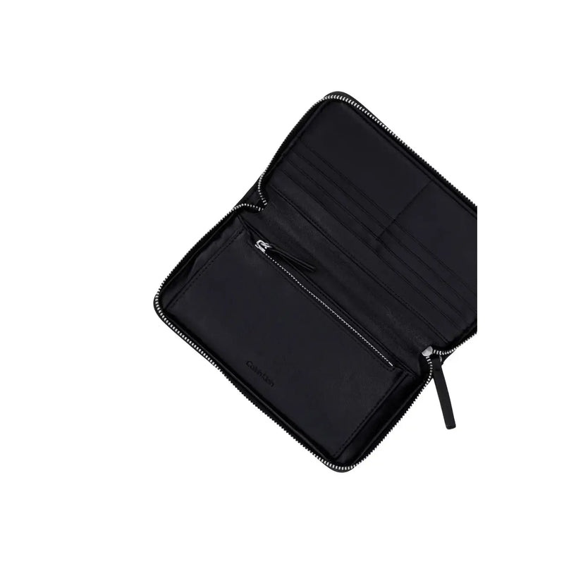 Calvin klein women emblem wallet black polyester with sleek zippered design and subtle stitching details
