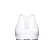 White calvin klein sports bra with black logo band, designed for women, combines comfort and stylish support