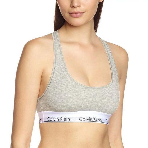 Gris chiné Calvin Klein Soutien-gorge de sport avec bande élastique blanche et logo noir