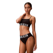 Black Calvin Klein women high waist bikini underwear set with white logo lettering made of 92 polyester