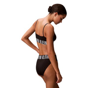 Black calvin klein high waist bikini underwear set in polyester featuring white branded lettering on the back side