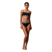 Black calvin klein women high waist bikini underwear set with white lettering made of 92 polyester