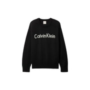 Black Calvin Klein women knitwear sweater with white embroidered logo cotton round neck design