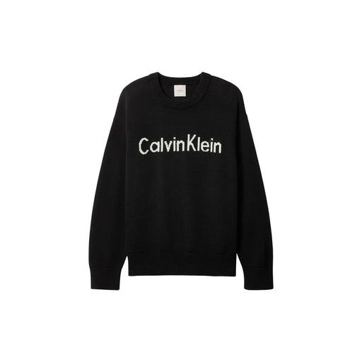 Black Calvin Klein women knitwear sweater with white embroidered logo cotton round neck design