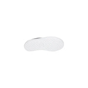 White rubber sole with textured pattern and gray accents on the edge of calvin klein women leather sneaker black platform