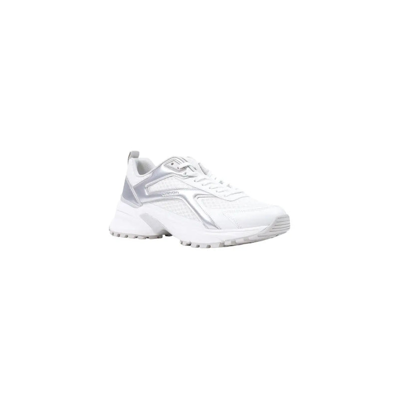 Calvin Klein women leather sneakers white geometric white and silver chunky sneaker with modern retro-inspired design