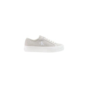 Calvin Klein women leather sneakers in light gray with white rubber sole and subtle side branding lace up design
