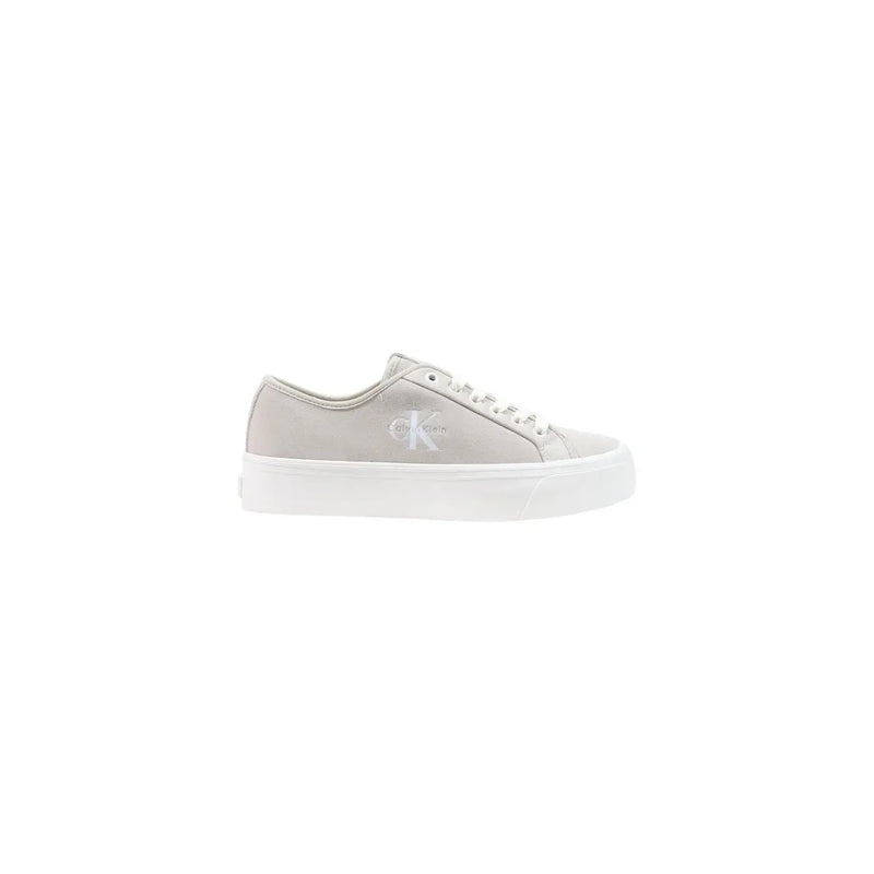Calvin Klein women leather sneakers in light gray with white rubber sole and subtle side branding lace up design