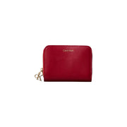 Calvin Klein women leather wallet red zip around with gold-tone hardware and ck logo charm W11xH8cm