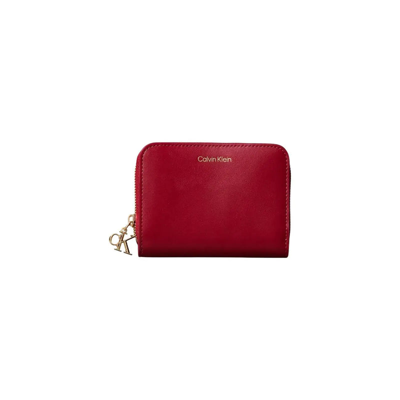 Calvin Klein women leather wallet red zip around with gold-tone hardware and ck logo charm W11xH8cm