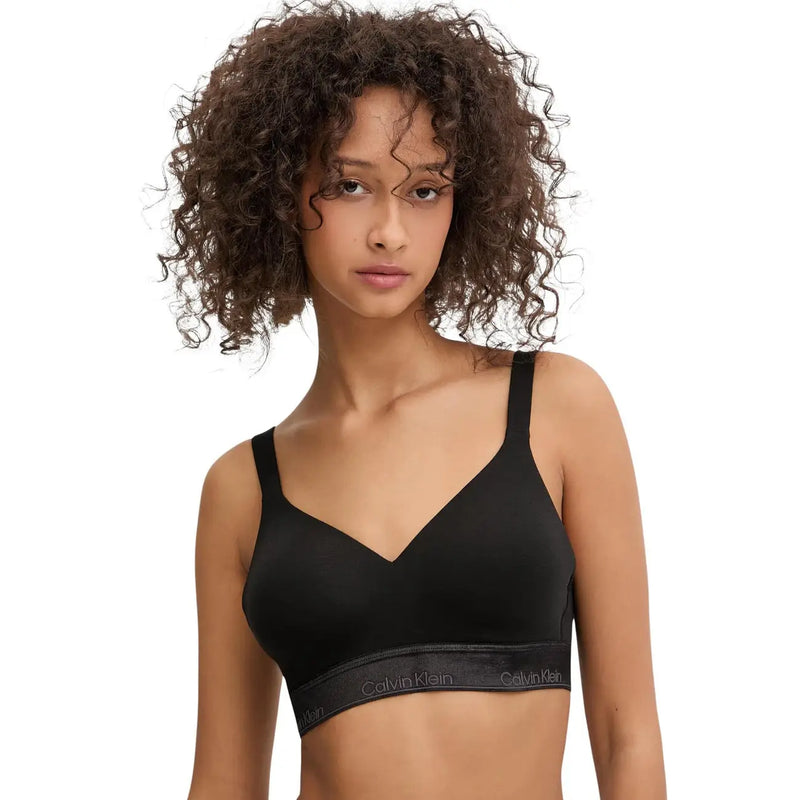 Black calvin klein women lift bralette with sleek seamless design and subtle logo band in cotton modal stretch