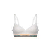 White calvin klein women lift bralette with thin straps gray logo band peach trim cotton modal stretch material