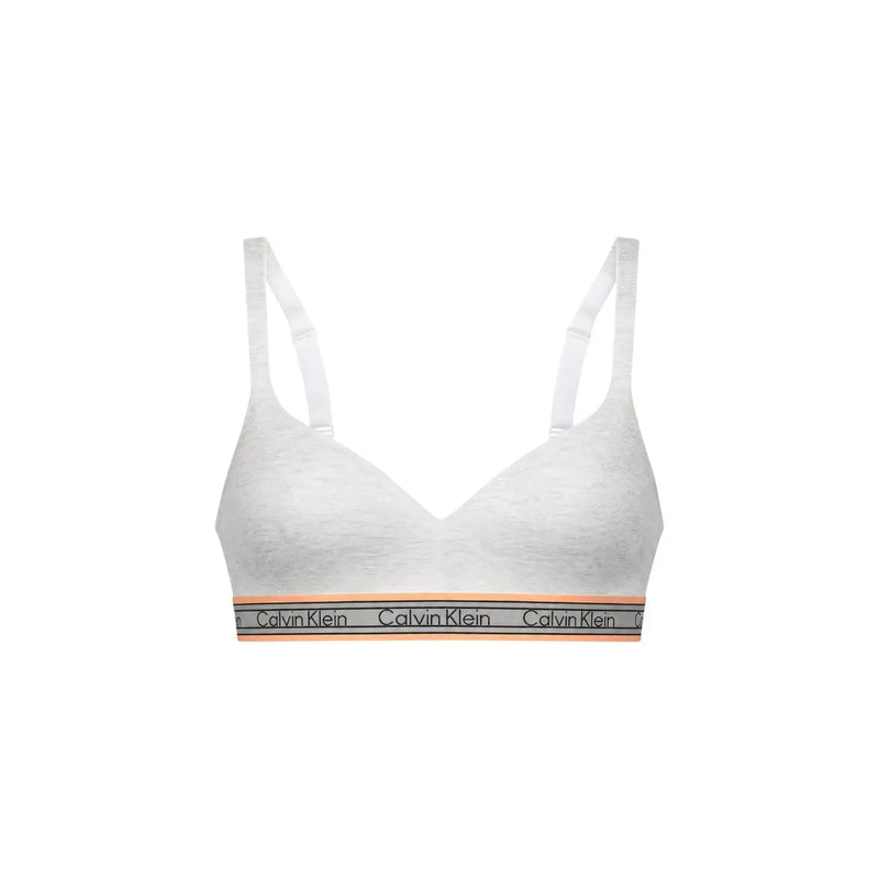 White calvin klein women lift bralette with thin straps gray logo band peach trim cotton modal stretch material