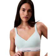 Light blue calvin klein women lift bralette with white cotton modal stretch band featuring brand logo