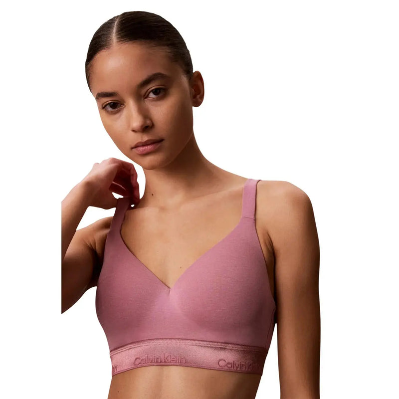 Pink Calvin Klein women lift bralette with thin straps made of seamless white cotton modal stretch fabric