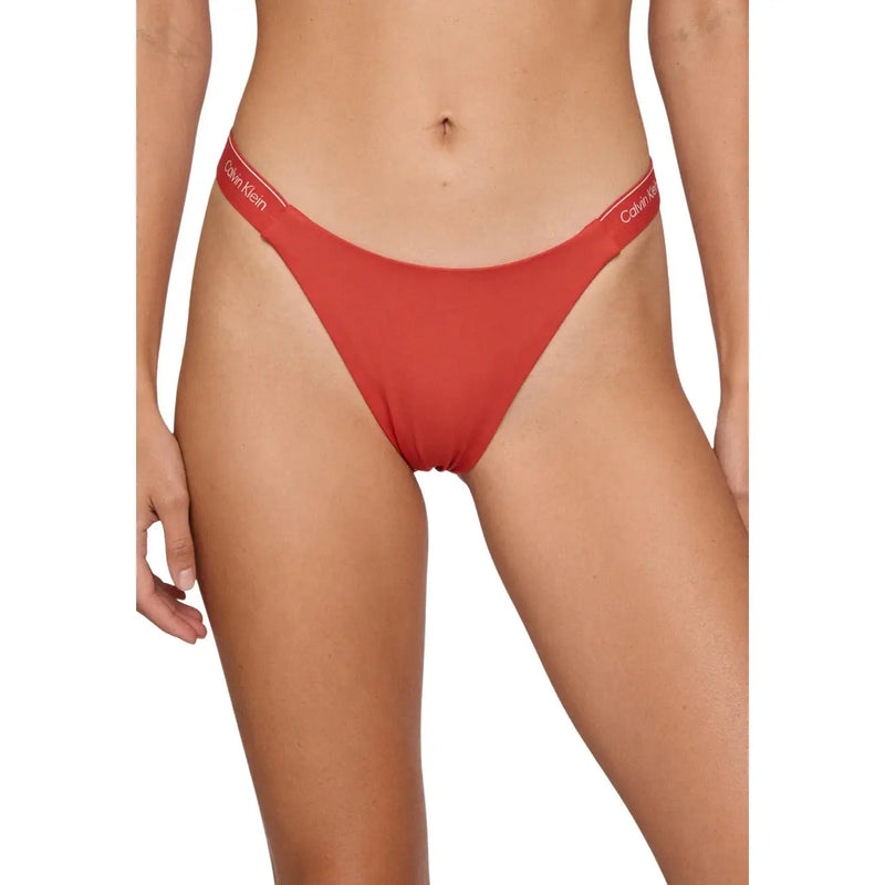 Red calvin klein bikini bottom with thin white logo waistband in polyamide featured in calvin klein women light blue bikini underwear
