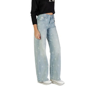 Light wash denim wide-leg jeans with all-over logo pattern from Calvin Klein Women collection