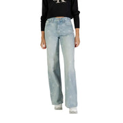 Women’s light blue wide-leg jeans with patterned print and worn-out effect by Calvin Klein