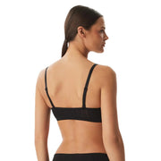 Calvin Klein women lightly lined bandeau black cotton bra with thin adjustable straps and smooth stretchy fabric finish