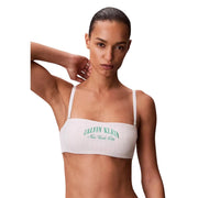 Calvin Klein women lightly lined white cotton bandeau bra with thin straps and green embroidered logo
