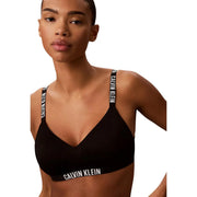 Black calvin klein lightly lined polyester bralette with white logo bands on straps and underband for women