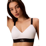 Calvin klein women lightly lined white bralette with black straps and contrasting logo band for comfortable wear