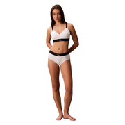White calvin klein lightly lined bralette and underwear set with black trim made from soft breathable fabric