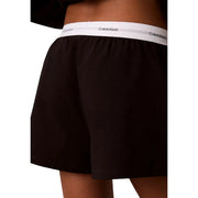 Calvin Klein women logo jersey cotton black boxer shorts with white elastic waistband featuring the brand logo