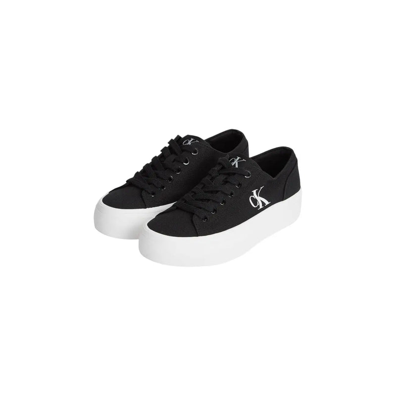 Calvin Klein women sneakers black organic cotton low-top with white platform sole and white CK logo on the side