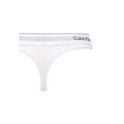 Calvin Klein women thong 2PK white cotton modal underwear with gray elastic waistband and black logo front view