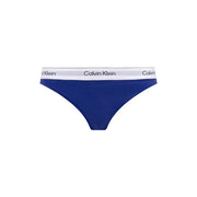 Calvin Klein women thong 2pk in white cotton modal with navy blue briefs and white elastic waistband featuring logo