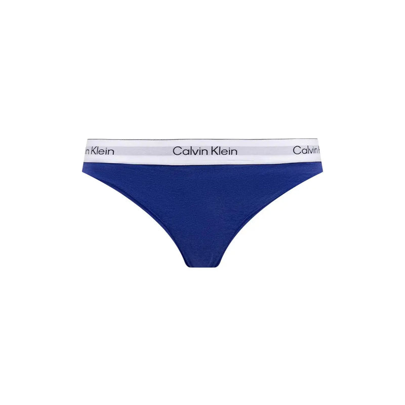 Calvin Klein women thong 2pk in white cotton modal with navy blue briefs and white elastic waistband featuring logo