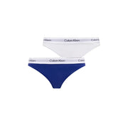 Calvin Klein women thong 2PK white cotton modal underwear with white and navy blue briefs and branded waistband