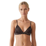 Calvin Klein women underwear brown leopard unlined triangle bra with thin straps in black leopard print