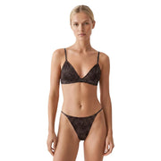 Calvin Klein women underwear brown leopard unlined triangle bra in black leopard-print lace with matching thong set