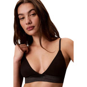 Black calvin klein lightly lined triangle bra with thin straps and textured band in cotton for women underwear
