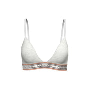 White calvin klein lightly lined cotton triangle bra with thin straps and pink black white logo band