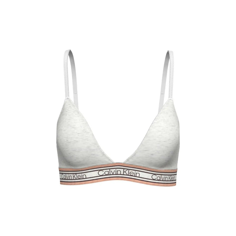 White calvin klein lightly lined cotton triangle bra with thin straps and pink black white logo band