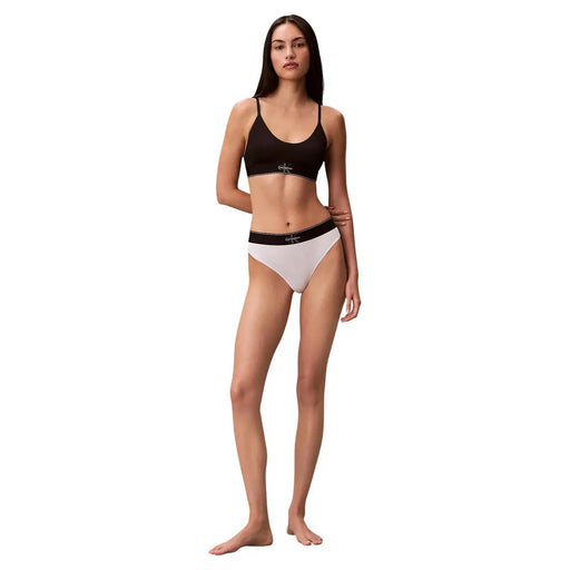 Calvin klein women underwear black and white polyester bikini set with sleek minimalist design and thong style