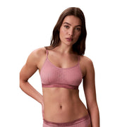 Pink Calvin Klein women unlined bralette with subtle geometric pattern and matching band in grey cotton modal fabric