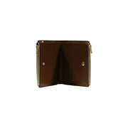 Calvin klein women wallet beige brown patent leather with gold-tone zippers and metallic studs 11.5x7.5x2 cm