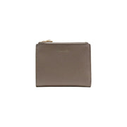 Calvin klein women wallet beige zip pockets taupe textured leather with precise stitching and gold-tone zipper pull