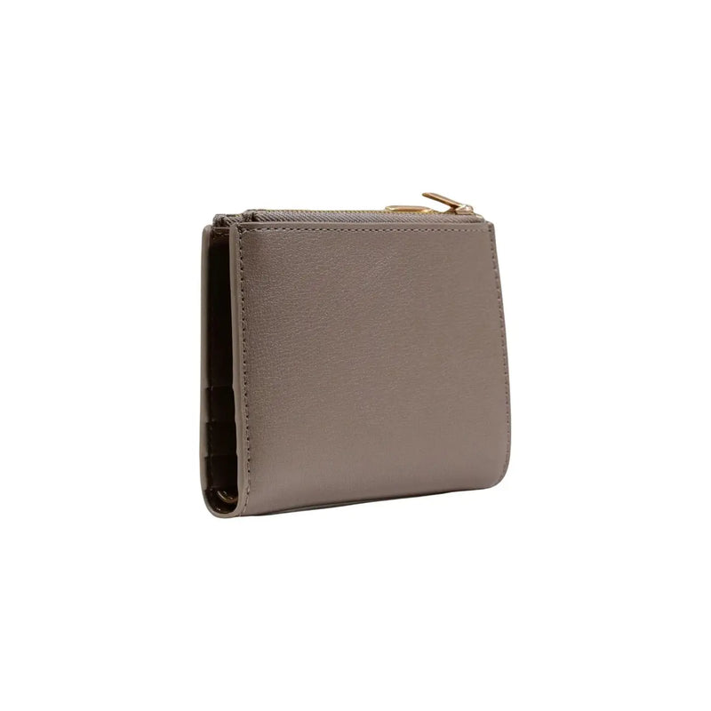 A sleek taupe leather zippered wallet by Calvin Klein with gold-toned zipper pull and beige zip pockets 11.5x7.5x2 cm