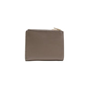 Calvin Klein women taupe leather mini wallet with gold-toned zipper and precise stitching beige zip pockets 11.5x7.5x2 cm