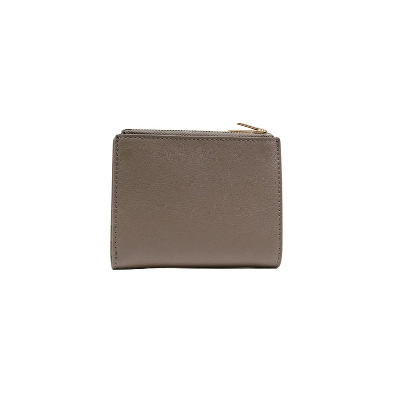 Calvin Klein women taupe leather mini wallet with gold-toned zipper and precise stitching beige zip pockets 11.5x7.5x2 cm