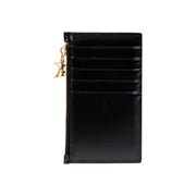 Calvin Klein women wallet black faux leather cardholder with gold-tone zipper and dangling k charm 13x8x0.2 cm