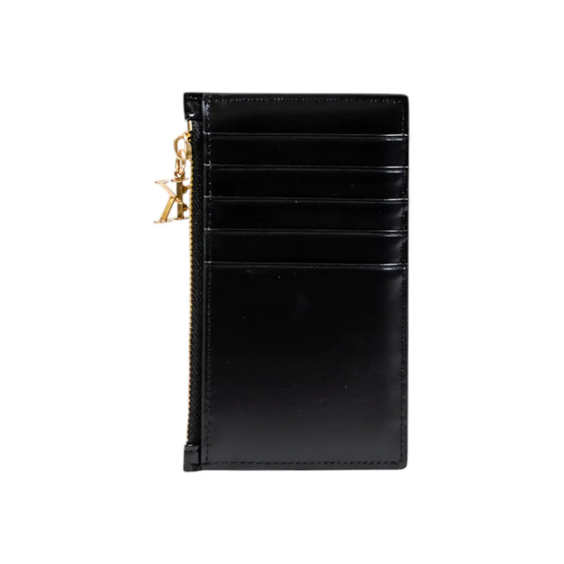 Calvin Klein women wallet black faux leather cardholder with gold-tone zipper and dangling k charm 13x8x0.2 cm