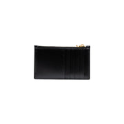 Calvin Klein women wallet black faux leather card case with black patent leather and gold-tone zipper pull
