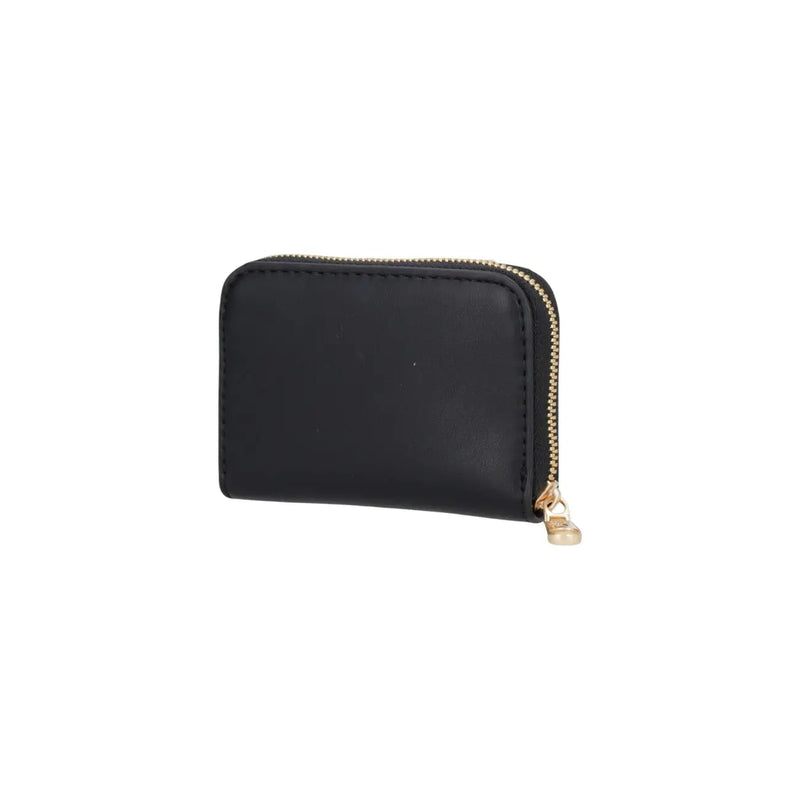 Calvin Klein women black leather zippered wallet with gold-tone zipper and pull tab made of polyurethane 10x7x2 cm